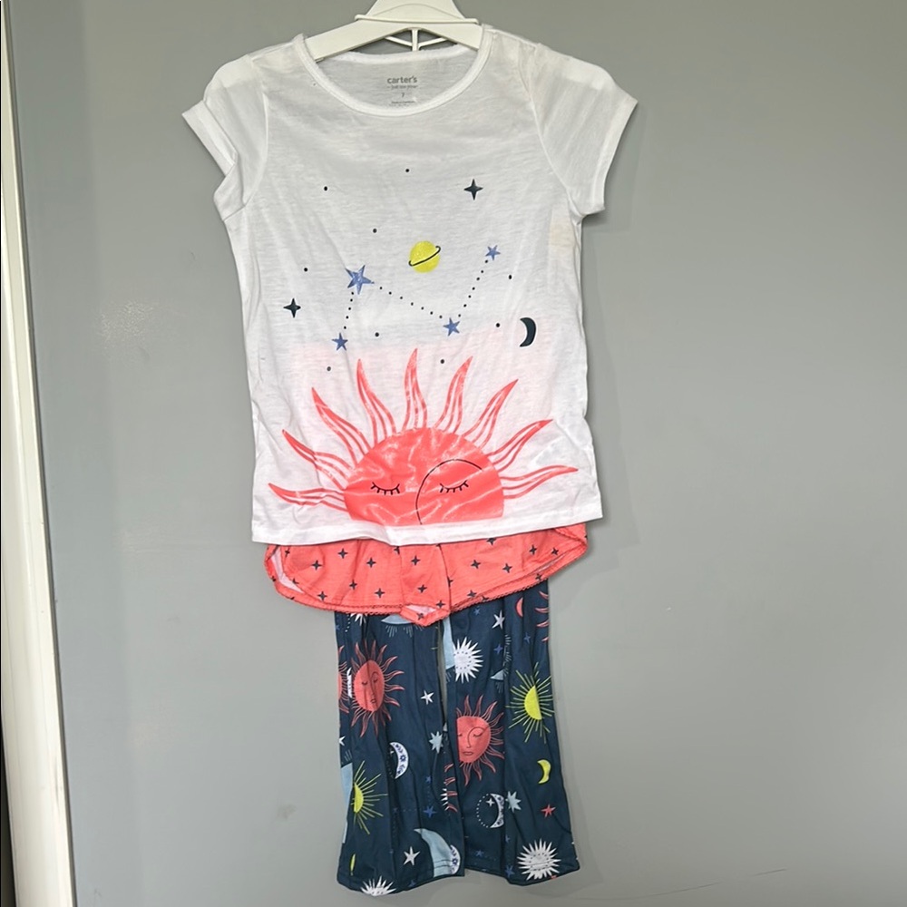 NWT girls Carter's White and Blue Pajama Set Celestial Design